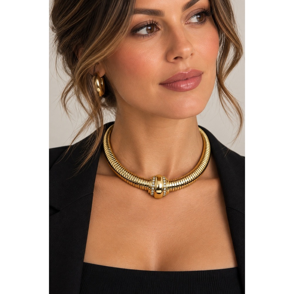 Avon Centennial Omega Necklace Gold Tone Rhinestone Minimalist Preppy Luxury